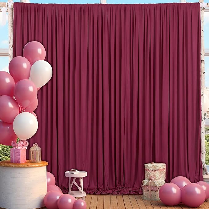 10x10ft Burgundy Backdrop Curtain for Wedding Parties Wrinkle Free Fabric Maroon Drapes Backdrop Decoration for Baby Shower Birthday Photography Decoration 2 Panels, 5ft x 10ft