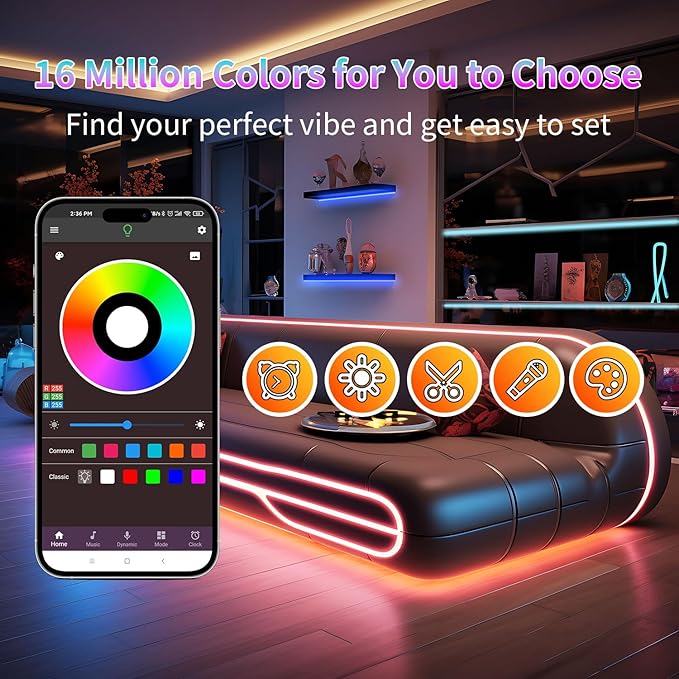 NBBUFF Led Lights for Bedroom 196FT(2 Rolls of 98ft), Music Sync Led Strip Lights with 60 Keys Remote and App Control, Color Changing RGB Led Lights for Room Kitchen Party Home Christmas Decoration