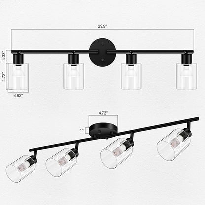 BoostArea 4 Light Led Track Light,Glass Lightshade Track Lighting Kits,4 Way Modern Ceiling Spot Lights for Kitchen,Dining Room,Bedroom,Hallway,Flexibly Rotatable Light Head,Black,Not GU10 Bulb