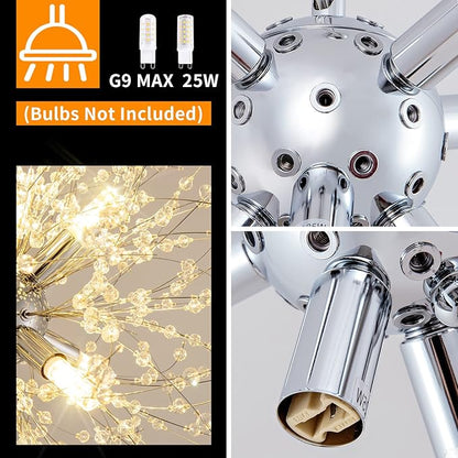 CM MZY Modern Crystal Chandeliers Firework, 8-Light Chrome Dandelion Sputnik Ceiling Light Fixtures, Sputnik Chandelier for Bedroom Living Room Dining Room Kitchen Island Hallway