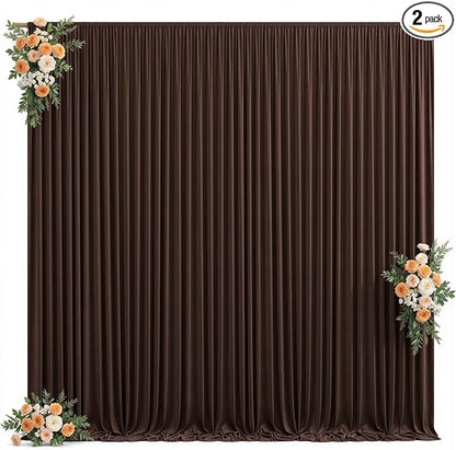 10x10ft Brown Backdrop Curtain for Wedding Parties Wrinkle Free Fabric Brown Drapes Backdrop Decoration for Baby Shower Birthday Photography Decoration 2 Panels, 5ft x 10ft