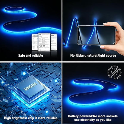 Battery Powered COB LED Strip Lights,3.28ft Ice Blue LED Light Strip for Dorm Room, Under Bed, Shelves, TV Backlight, Closet, Small Cuttable Tape Lights, Battery Operated LED Lights for TV