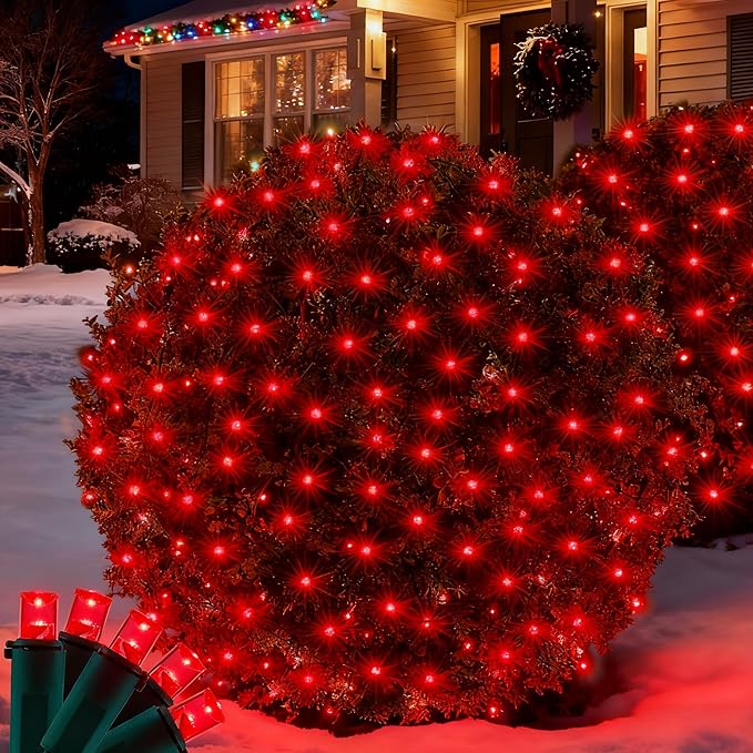 Led Christmas Net Lights for Bushes, 132LED 6FT x 6FT Connectable UL Certified Net Lights for Bushes Tree Shrubs Xmas Trunk Green Wire Christmas Decorations