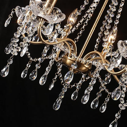 Crystal Plug in Chandelier Lighting with Long Cord, 6 Lights Gold French Country Plug in Pendant Light Modern Hanging Chandeliers for Dining Room Kitchen Bedroom Living Room