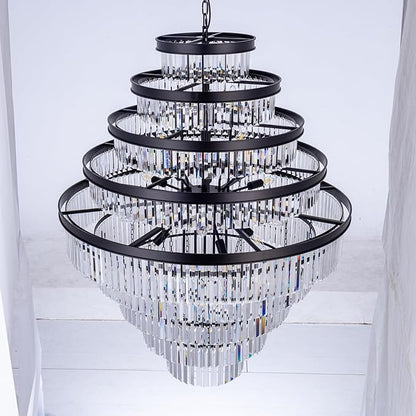 Wellmet Extra Large Crystal Chandelier, Black 9-Tier Luxury Crystal Chandelier, for Living Room, Dining Room, Porch, Entryway, Hallway, Restaurant, 40''W