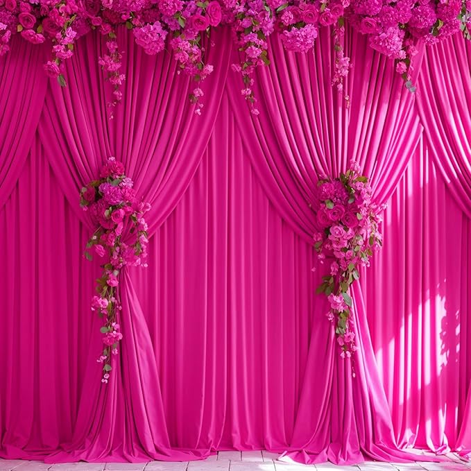 4 Panels Hot Pink Backdrop Curtains for Wedding Party Wrinkle Free Backdrop Curtain Drapes Fabric Decoration Fuchsia Photo Back Drop Cloth for Baby Shower Photography Stage Reception 20ft(W) x 12ft(H)