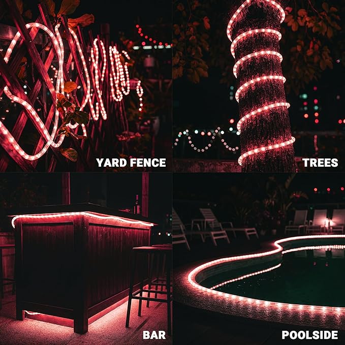 100ft Rope Lights Outdoor, Connectable & Flexible Tube Lights with 8 Modes Controller,Waterproof Red LED Rope Lighting for Deck,Garden,Pool,Patio,Bedroom,Party,Indoor & Outside Landscape Lighting