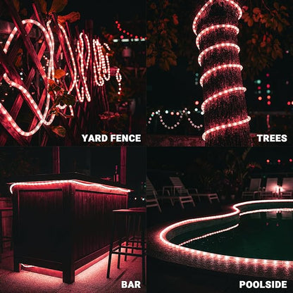 100ft Rope Lights Outdoor, Connectable & Flexible Tube Lights with 8 Modes Controller,Waterproof Red LED Rope Lighting for Deck,Garden,Pool,Patio,Bedroom,Party,Indoor & Outside Landscape Lighting