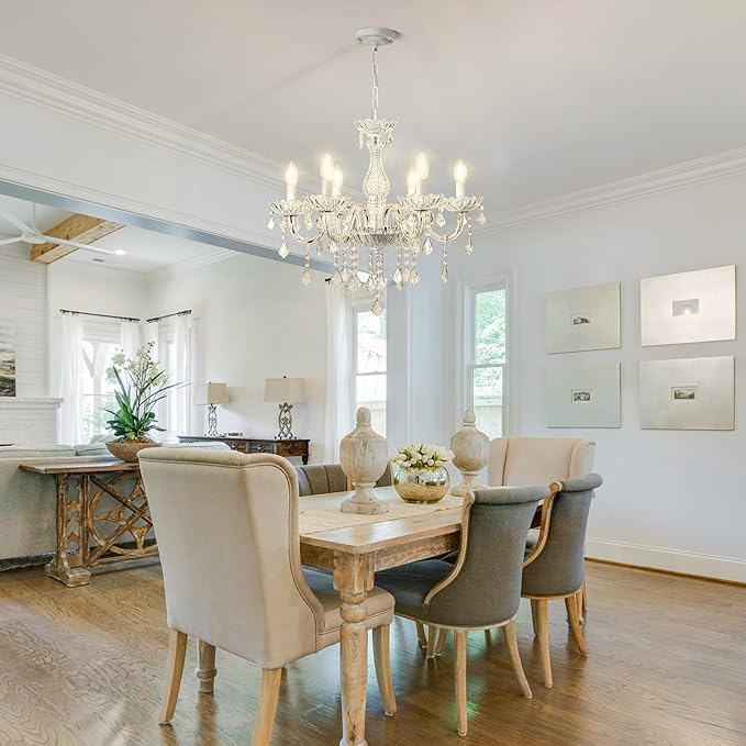 6 Lights K9 Crystal Chandelier Hanging Pendant Light Fixture, Modern Chrome Chandeliers for Dining Rooms ﻿Bedroom Kitchen Island Farmhouse