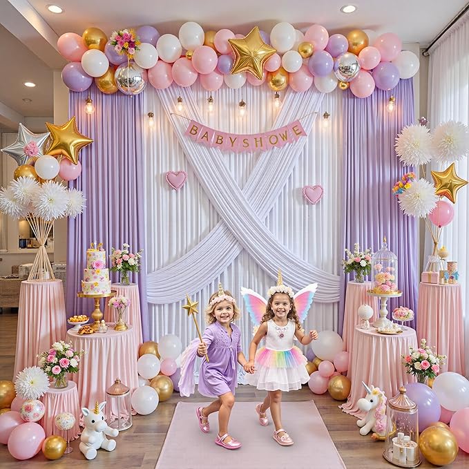 30 ft x 10 ft Wrinkle Free White Backdrop Curtain for Wedding Parties, Polyester Photo Backdrop Drapes for Baby Shower Birthday Party Backdrop Stand, Bulk Thick Background Curtains, 5x10FT 6 Panels