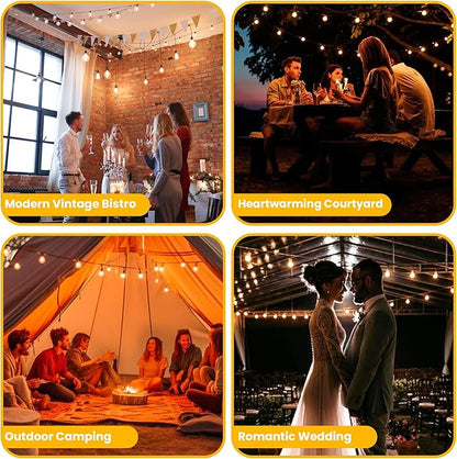 Regalosonline Solar String Lights for Outside - 15+2 Spare LED Bulbs Patio Lights with Remote Control, USB Port & Waterproof Outdoor (Warm White)