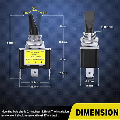 Nilight 5PCS LED Toggle Switch ON Off 12V 30A Yellow Lighted Metal Heavy Duty SPST 3 Pin Rocker Switches 12mm Mounting Hole for Automotive Cars Trucks Boats Racing Cars