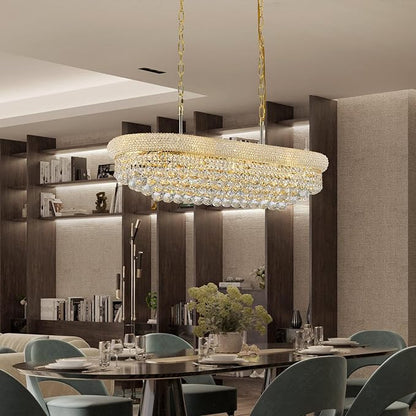 Rectangle Crystal Chandeliers for Dining Room, L36 inch Rectangular Oval Light for Kitchen Island (Gold)