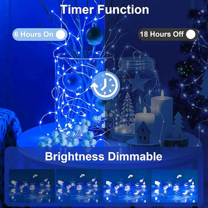 AIKEI 6 Pack LED Fairy Lights with Timer Battery Operated, Mini String Lights with Remote Waterproof 7ft 20 Led Firefly Starry Lighting for Wedding Party Bedroom Garden Christmas Decoration Blue