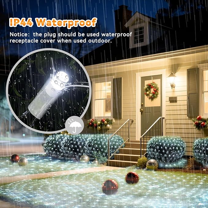 LitHome 14.8FT x 5FT Christmas Net Lights, 300 LED Net Lights Outdoor Mesh Light with 8 Modes, Connectable Waterproof Cool White Christmas Mesh Light for Bushes, Garden, Backyard, Xmas, Holiday Decor