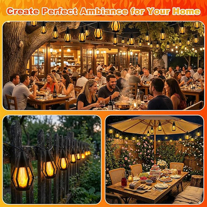 Upgraded Solar String Lights Outdoor, 31FT Solar Patio Lights with 10 Flickering Flame LED Bulbs, Waterproof Hanging Solar String Light for Outside Garden Backyard Porch Patio Bistro Party Decorations