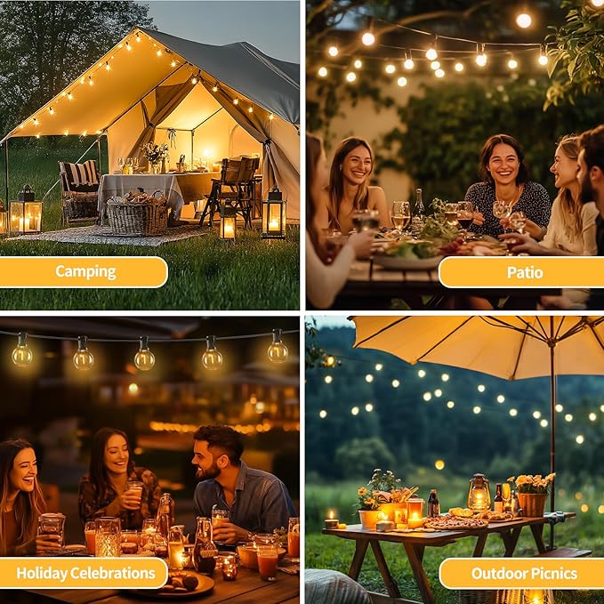 SANBEN Solar String Lights Outdoor with Remote, 50ft 25 Bulbs Solar Powered Patio Lights Waterproof, Dimmable & Timer, G40 LED Solar Lights for Camping Deck Backyard Garden Fence