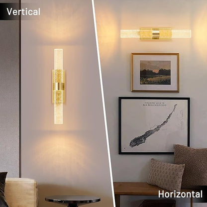 KARTOOSH Gold Rechargeable Wireless Wall Sconce Set of Two, Battery Operated Wall Lights with Remote Control,350°Rotate,3000K/4000K/6000K,Dimmable,Timer,for Living Room,Dining Room,Hallway,15.3 Inch