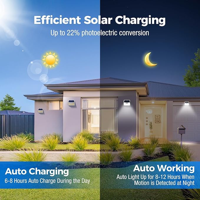Solar Lights Outdoor Waterproof, 10 Pack 140LED Ultra-Bright Motion Sensor Light, 3 Modes Solar Powered Fence Lights, Solar Security Wall Lights for Garden Yard Outside(Cool White)