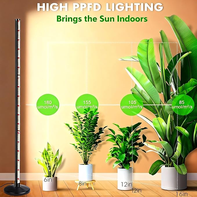Vertical Grow Lights for Indoor Plants Full Spectrum 36W, 57 Inch Plant Lights for Seed Starting with Timer and 10 Level Dimmable Standing Plant Growing Lamp for Greenhouse with Hanging Accessories
