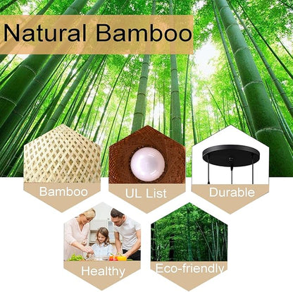 GWY Bamboo Lantern Pendant Lamp, Retro Japanese Style Nature E27 Chandelier Hanging Light Ceiling Lighting Fixture for Living Room Bedroom Restaurant Cafe Teahouse Bar Dining Room Club