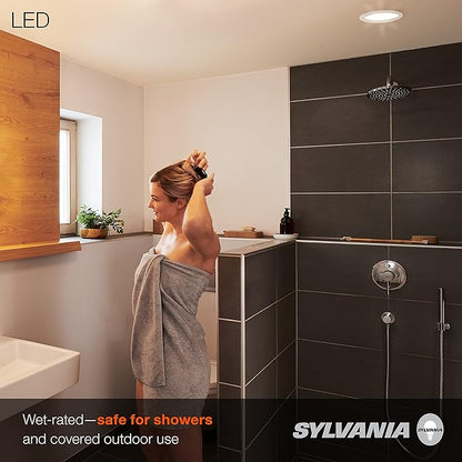 LEDVANCE Sylvania 4” LED Recessed Lighting Downlight with Trim, Dimmable, 7.5W=65W, 600 Lumens, White 3000K, Wet Rated/UL/Energy Star - 4 Pack (62022)