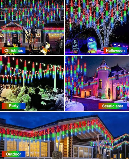 EAGWELL Christmas Lights Outdoor UL Certified Meteor Shower Light 16 Inch 20 Tubes 960 LED Falling Rain Drop Icicle Snow Cascading Lighting for Xmas Tree Wedding Party Garden Decoration, Colorful