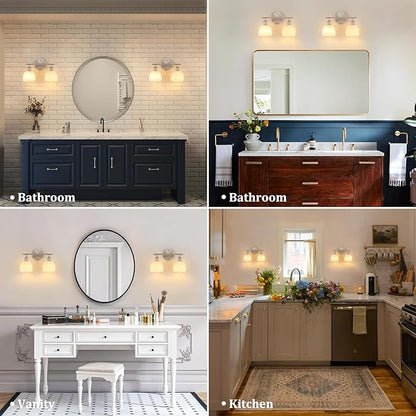 Shenmoyl Bathroom Light Fixtures, 2-Light Vanity wall Light Over Mirror with White Tulip Glass Shade for Bedroom Living Room (Bulb Not Included), Satin Nickel