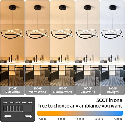 Modern Chandelier Dimmable Pendant Light Fixture,5CCT/2700K/3000K/3500K/4000K/5000K ,Adjustable Modern LED Chandeliers for Dining Room Kitchen Entryway Living Room Bedroom (Black-5CCT, 20 Inches)