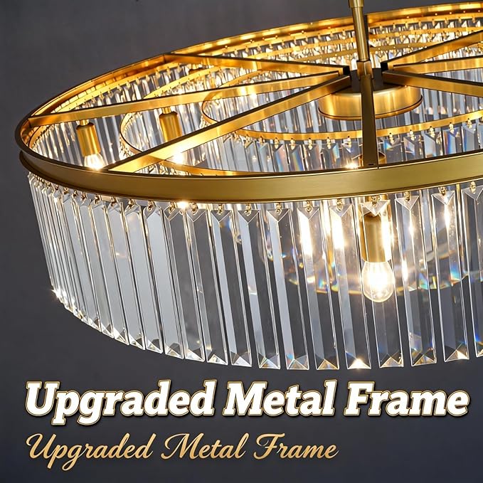 Brushed Copper Crystal Chandeliers Modern Contemporary Ceiling Lights Fixtures Pendant Lighting for Dining Living Room Chandelier D43