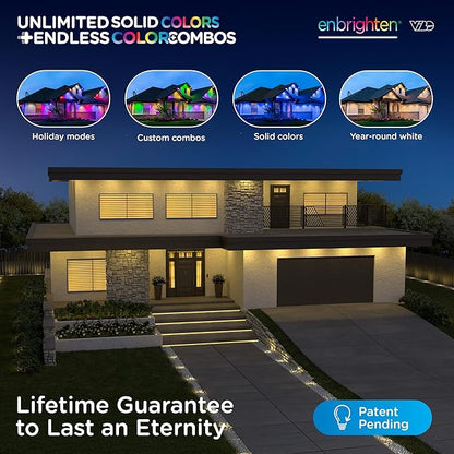 Enbrighten Eternity Accent Permanent Outdoor Lights, 50ft with 12 RGBWIC LED Lights, App‑Controlled, Cuttable, Christmas, Accent & Year‑Round Eave Lighting, Works with Alexa & Google Home, 85709