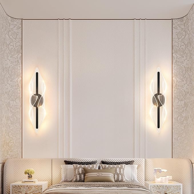 Modern Wall Sconce Light Bedroom Wall Lights Black LED Wall Lamp for Living Room Hallway Bathroom 22.4In
