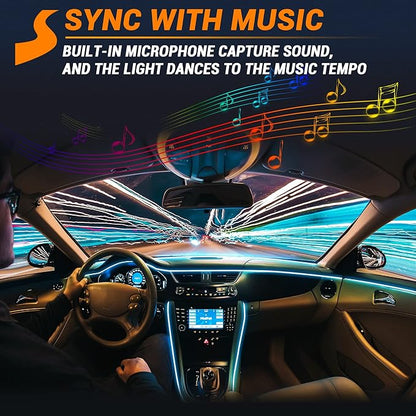 Interior Car LED Strip Lights 470 inches Fiber Optic tubing USB Powered RGB 10 in 1 Car Neon with Wireless APP and Remote Control, Ambient Lighting Kits 16 Million Colors,Sync to Music
