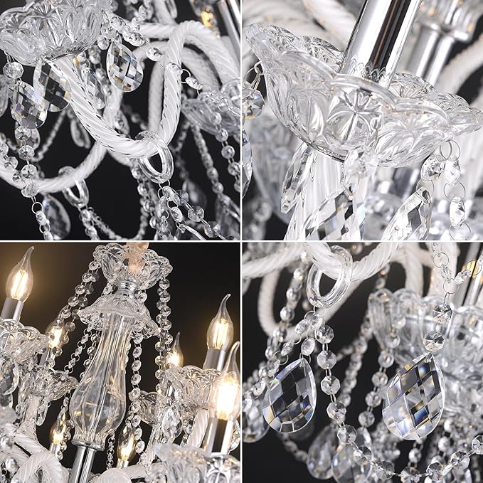 Double Layer Transparent Crystal Chandelier 18-Lights,Modern K9 Crystal Ceiling Light Fixture Lighting for Living Room Hallway Dinning Room Lobby Staircase (Clear 18 Lights)