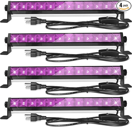 Upgraded 4 Pack 40W LED Black Light Bar,Blacklight with Plug+Switch+6.5ft Cord,Black Lights Party Supplies for Halloween Glow Fluorescent Party Bedroom Game Room Body Paint Stage Lighting
