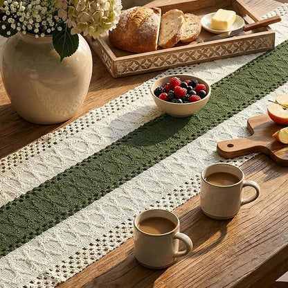Artoid Mode Army Green Farmhouse Rustic Table Runner, Seasonal Holiday Hollow Kitchen Dining Table Decoration for Home Party Decor 12x90 Inch