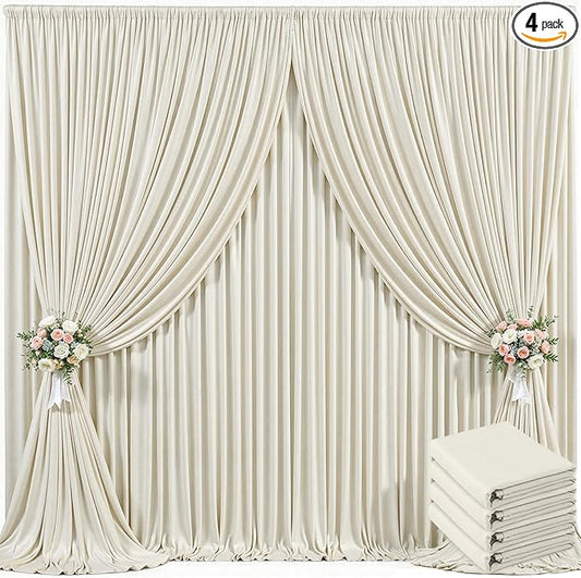 4 Panels Beige Backdrop Curtain for Baby Shower Wrinkle Free 20ft x 10ft Backdrop Drapes Panels for Parties Wedding Bridal Shower Birthday Photo Photography Fabric Background Decoration