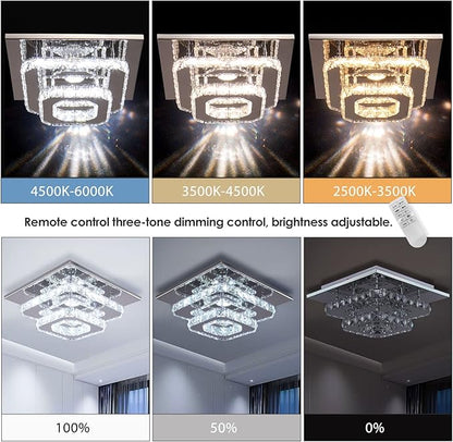 Mini Chandelier LED Crystal Ceiling Light 2 Layers Flush Mount Ceiling Light Modern Chandelier Lighting for Hallway Staircase Kitchen Bathroom (Dimmable)