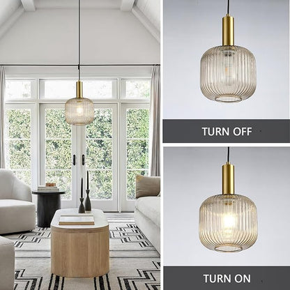 8 Inch Amber Glass Pendant Lights Small Modern Chandelier Pendant Lighting Mid Century Hanging Lights Adjustable Kitchen Island Light for Dining Room Bedroom Hallway