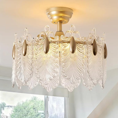 20 Inch Gold Crystal Fandelier Ceiling Fan with Light, Mid Century Gold Fandelier Ceiling Fans with Lights Remote Control, French Country Chandelier with 6 Speeds for Bedroom, Nursery, Living Room