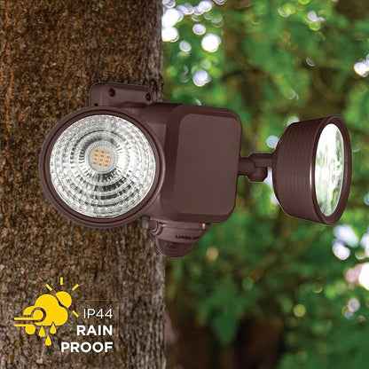 Limitless Innovations Lumenology Dual Security Motion Sensor Spotlights with Adjustable Heads and Sensitivity - Ultra-Bright 1,000 Lumen LED Flood Light - Waterproof/Outdoor (Dark Bronze)