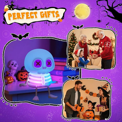 Skull Night Light, Cute Skeleton Lamp, Silicone LED Color Changing & Dimmable Helloween Room Summerween Party Decor, Squishy Rechargeable Bedside Nightlight for Christmas Birthday Gifts