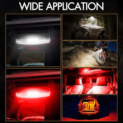 UTV Interior Light, RFROAD LIGHTING Universal Interior Dome Light Roll Bar Mount LED Lights Utility Roll Cage Lights for UTV Polaris RZR ATV Can-Am Kawasaki Truck Car Off Road Cab - White/Red