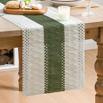 Artoid Mode Army Green Farmhouse Rustic Table Runner, Seasonal Holiday Hollow Kitchen Dining Table Decoration for Home Party Decor 12x90 Inch