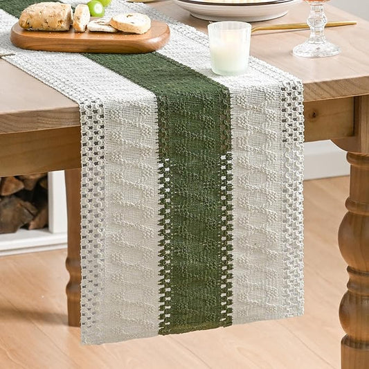 Artoid Mode Army Green Farmhouse Rustic Table Runner, Seasonal Holiday Hollow Kitchen Dining Table Decoration for Home Party Decor 12x90 Inch