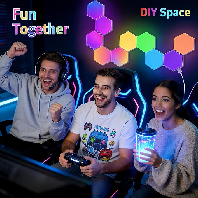 TISOFU 12 Pack Hexagon Lights LED Wall Panels, RGB Gaming Light with APP/Music Sync & Remote, DIY Smart Modular Hexagonal Honeycomb Glide Hex Tiles Panel for Bedroom Party Decor Gifts