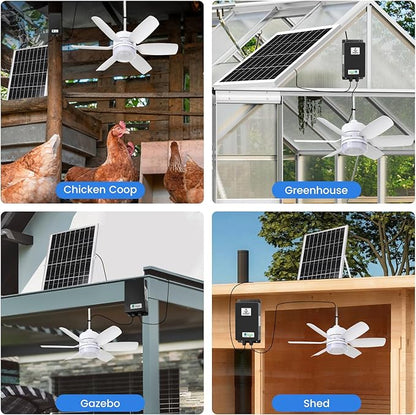 Fanspex 20.5'' Solar Rechargeable Ceiling Fan Light with Battery Backup, 25W Solar Powered Hanging Fans for Outdoor Gazebo, Chicken Coop, Greenhouse, Shed, Pet House