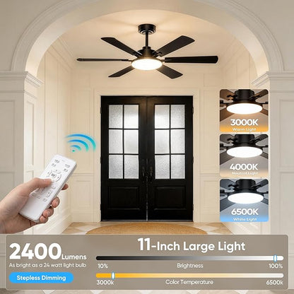 52 Inch Ceiling Fans with Lights, Upgraded 6 Blade Design, Remote Control, Ultra Quiet Reversible DC Motor, 6 Speeds, 3CCT Dimmable LED, Memory Function, Double Sided Blade for Bedroom Livingroom