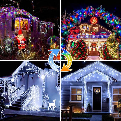 88FT 240LED Connectable String Lights Indoor Outdoor Clear Wire, Cold White⇋Multicolor Christmas String Lights, Plug in Twinkle Fairy Light With Timer For Wedding Patio Tree Yard Christmas Decorations