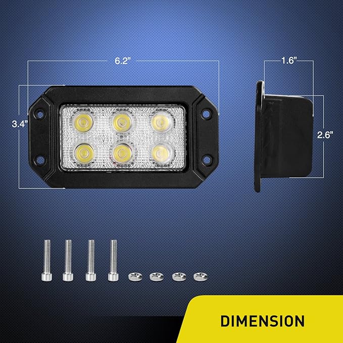 Nilight 15029S-B 2PCS 18w Flush Mount Lights Spot Work Driving Bar Off Road Led Jeep Truck Tacoma Bumper ATV UTV,2 Years Warranty